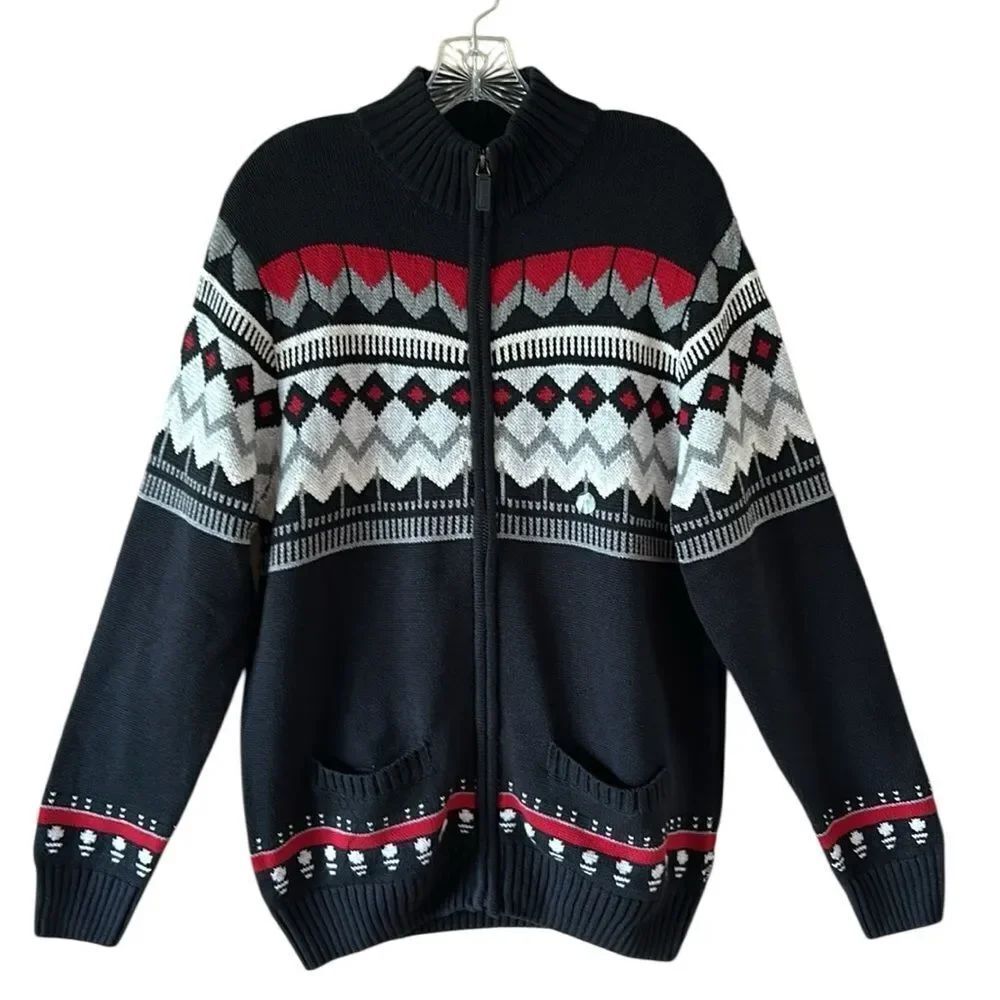 NEW Chaps Mens Black and Red Zip-Up Sweater